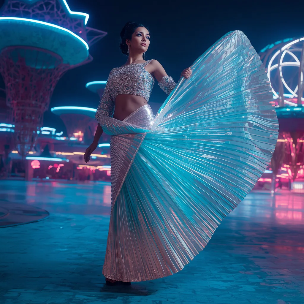 Aurora Skatepark Saree with Floating Gravity Playground | Prompt seen Gemini girl Instagram - Top 10 Modern Teen Saree AI Prompts for Fashion Design Workshops AI Prompt