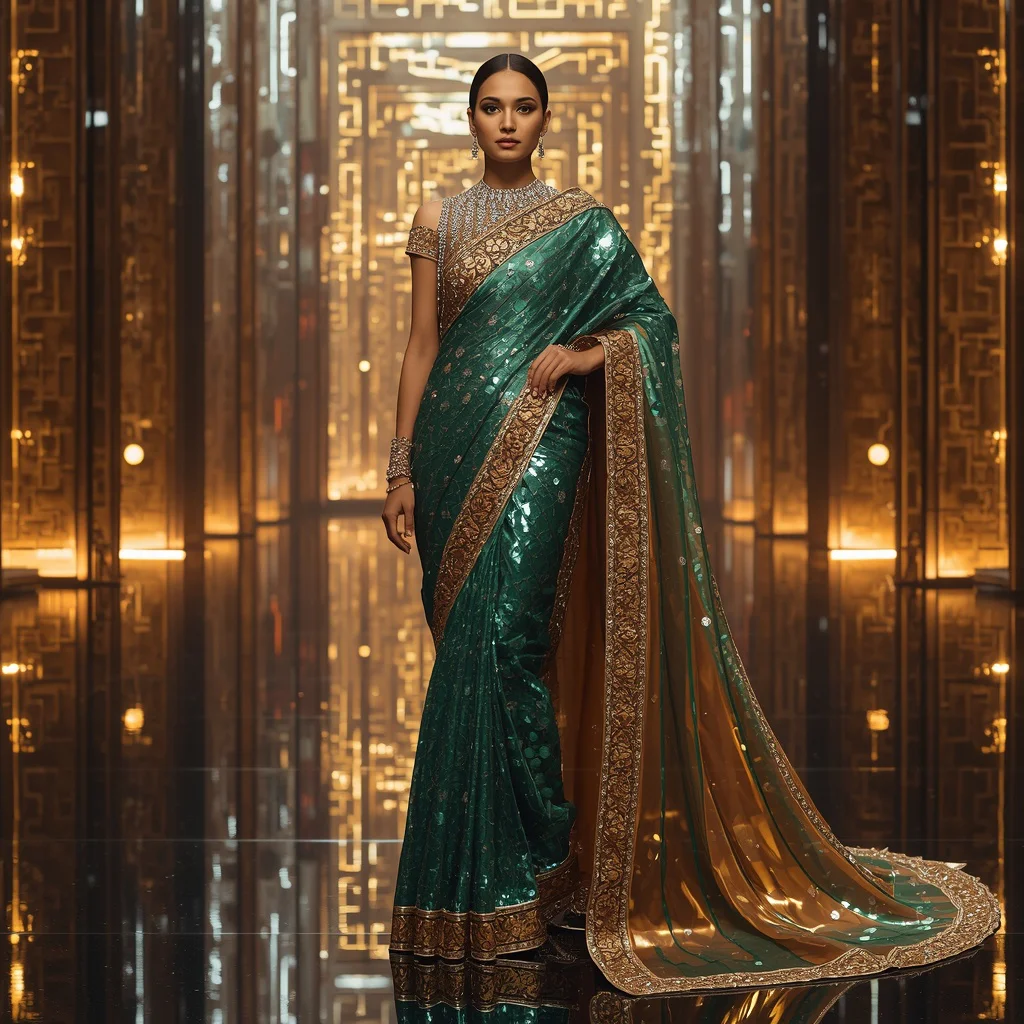 Crystal Maze Queen Saree with Infinite Puzzle Empire | ai image generator prompt text - Top 10 Modern Teen Saree AI Prompts for Fashion Design Workshops AI Prompt