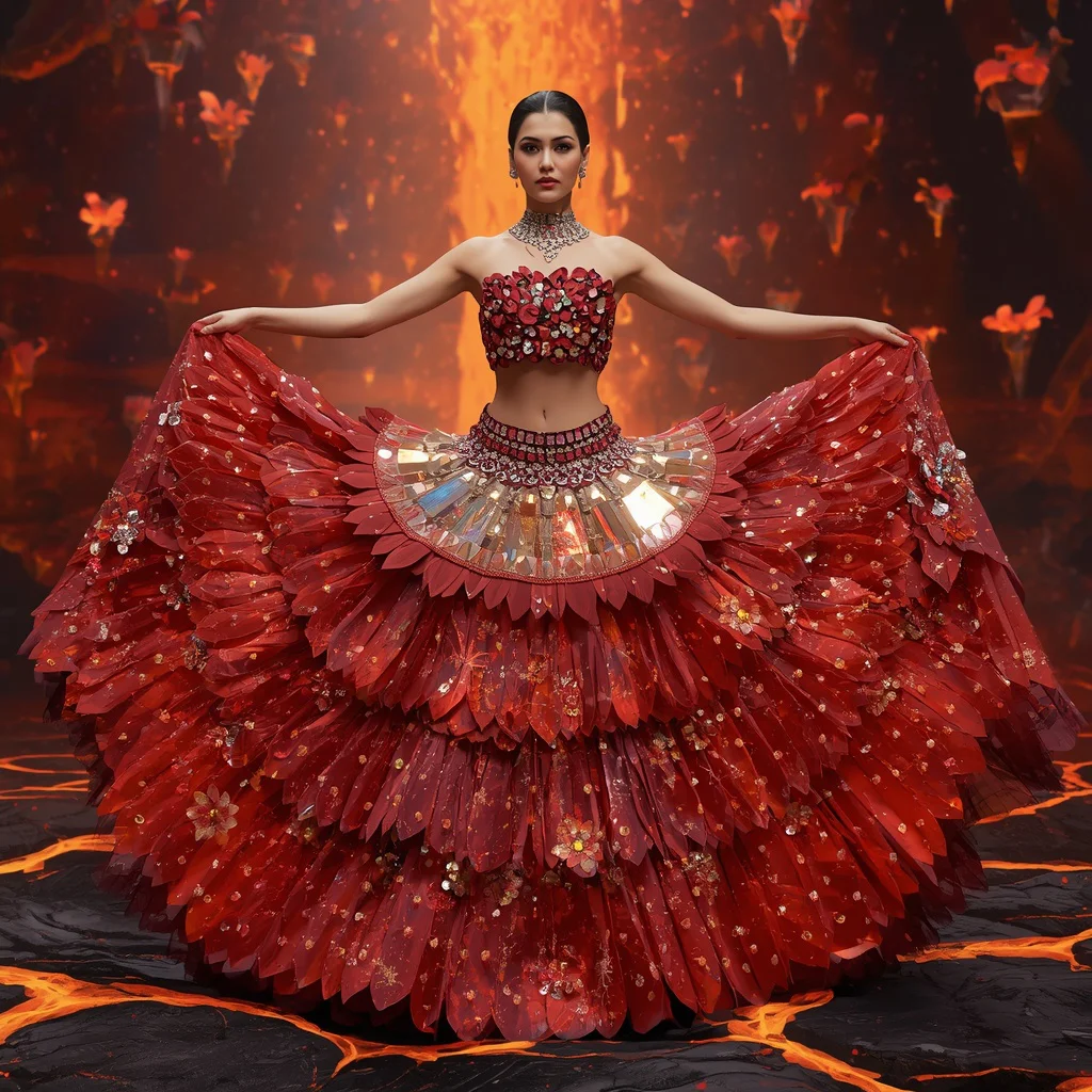 Crystal Volcano Flower Saree with Blooming Lava Paradise | Trending saree prompt - Top 10 Modern Teen Saree AI Prompts for Fashion Design Workshops AI Prompt