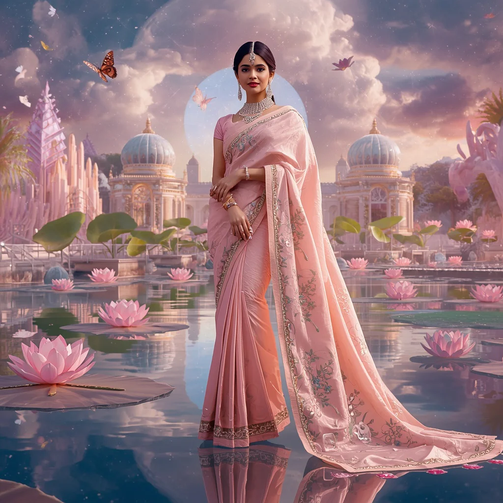Festive Pastel Saree Celestial Diamond Lotus Sanctuary Couture Masterpiece | chatgpt photo editing prompts text - Artistic Painted Saree AI Prompts for Unique Expression AI Prompt