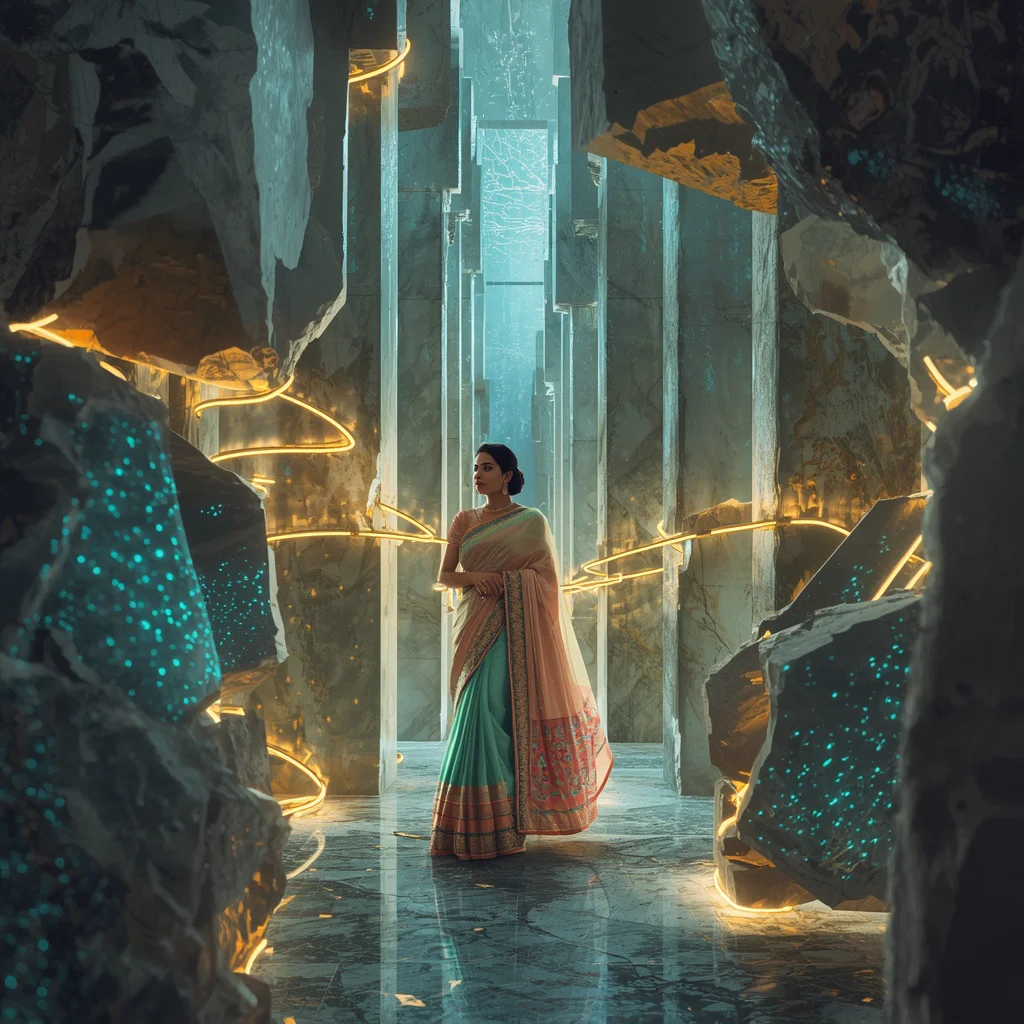Festive Pastel Saree Cybernetic Kintsugi Labyrinth Collage Luxury Cinematic | cute prompt for girls in saree in english - New 10 Playful Young Girl Saree AI Prompts for Pet Therapy Sessions AI Prompt