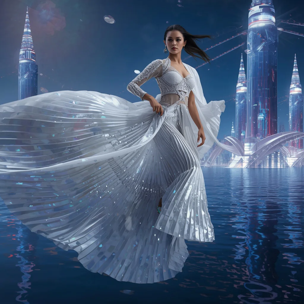 Floating Luxury Yacht Saree with Crystal Marina Megacity | ai prompt text to image - Top 10 Modern Teen Saree AI Prompts for Fashion Design Workshops AI Prompt