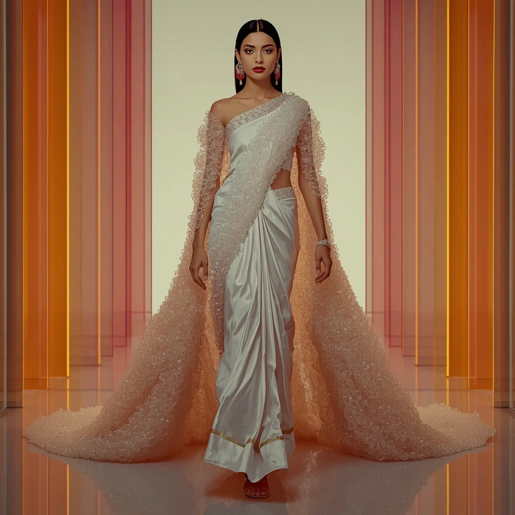 Full Body Dense Spun-Glass Cape Saree Power Walk | saree prompt for women pdf - New 10 Playful Young Girl Saree AI Prompts for Pet Therapy Sessions AI Prompt