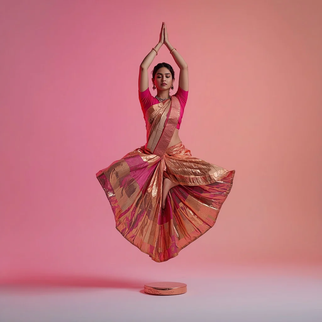 Full Body Hyper-Heavy Liquid Copper Dipped Saree Floating Levitation | ai new prompt free download - New 10 Playful Young Girl Saree AI Prompts for Pet Therapy Sessions AI Prompt
