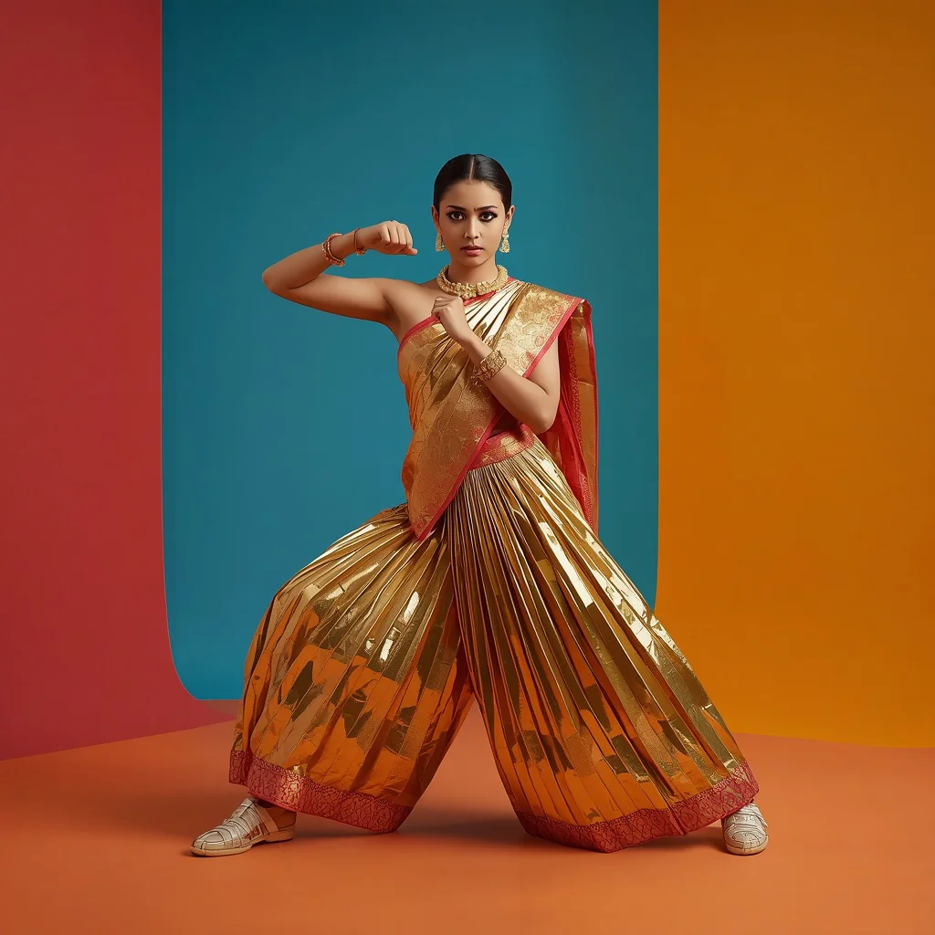 Full Body Thick Architectural Foil Pleat Saree Defensive Block | prompt for Gemini AI girl in saree 2026 - New 10 Playful Young Girl Saree AI Prompts for Pet Therapy Sessions AI Prompt