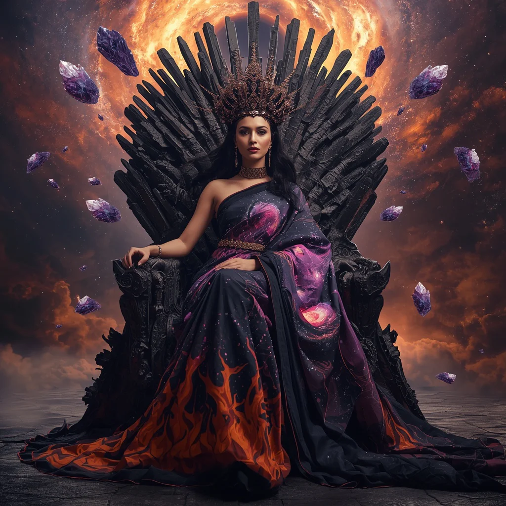 Hypernova Void Empress Saree with Cosmic Throne Galaxy Collapse Dominion Realm | new ai prompt girl aesthetic - Classic Pastel Silk Saree AI Image Prompts for Subtle Sophistication AI Prompt