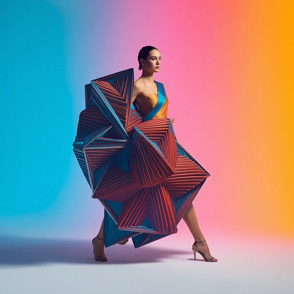 Kinetic 3D Origami Titan Fabric Saree with Sharp Geometric Ribs | aesthetic saree ai prompt - Classic Pastel Silk Saree AI Image Prompts for Subtle Sophistication AI Prompt
