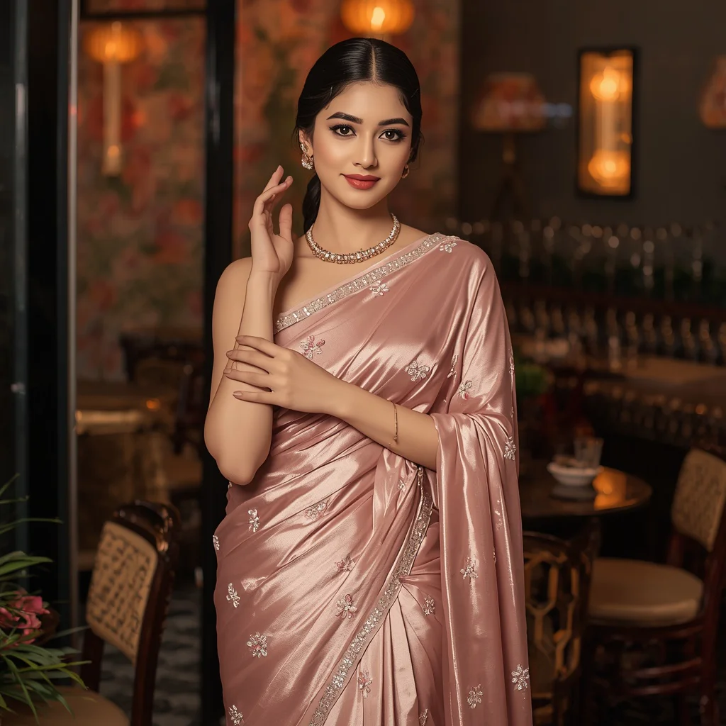 Korean Floral Aurora Saree – Soft Luxury Saree with Café Pose and Floral Seoul Terrace Background | prompt for gemini ai girl modern saree in english - Traditional Sambalpuri Ikkat Saree AI Prompts for Odisha Festivals AI Prompt