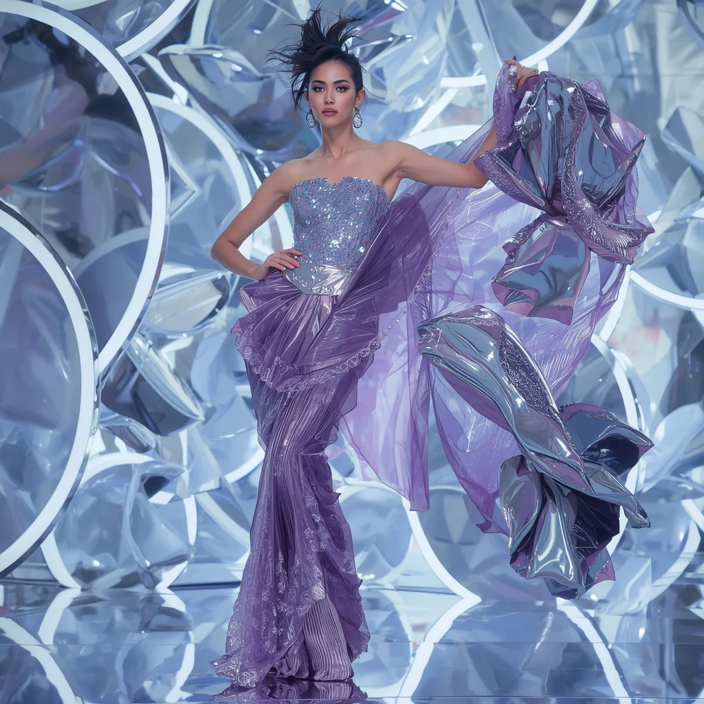 Liquid Glass Sculpture Saree with Floating Chrome Petals | new prompt - Classic Khadi Saree AI Image Prompts for Authentic Simplicity AI Prompt