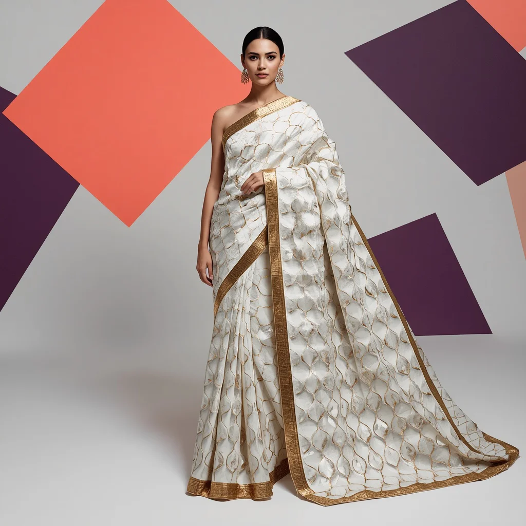 Massive 3D Sculpted Ceramic Dragon Pearl Saree with Gold Kintsugi Borders | best saree prompt for chatgpt - Classic Pastel Silk Saree AI Image Prompts for Subtle Sophistication AI Prompt