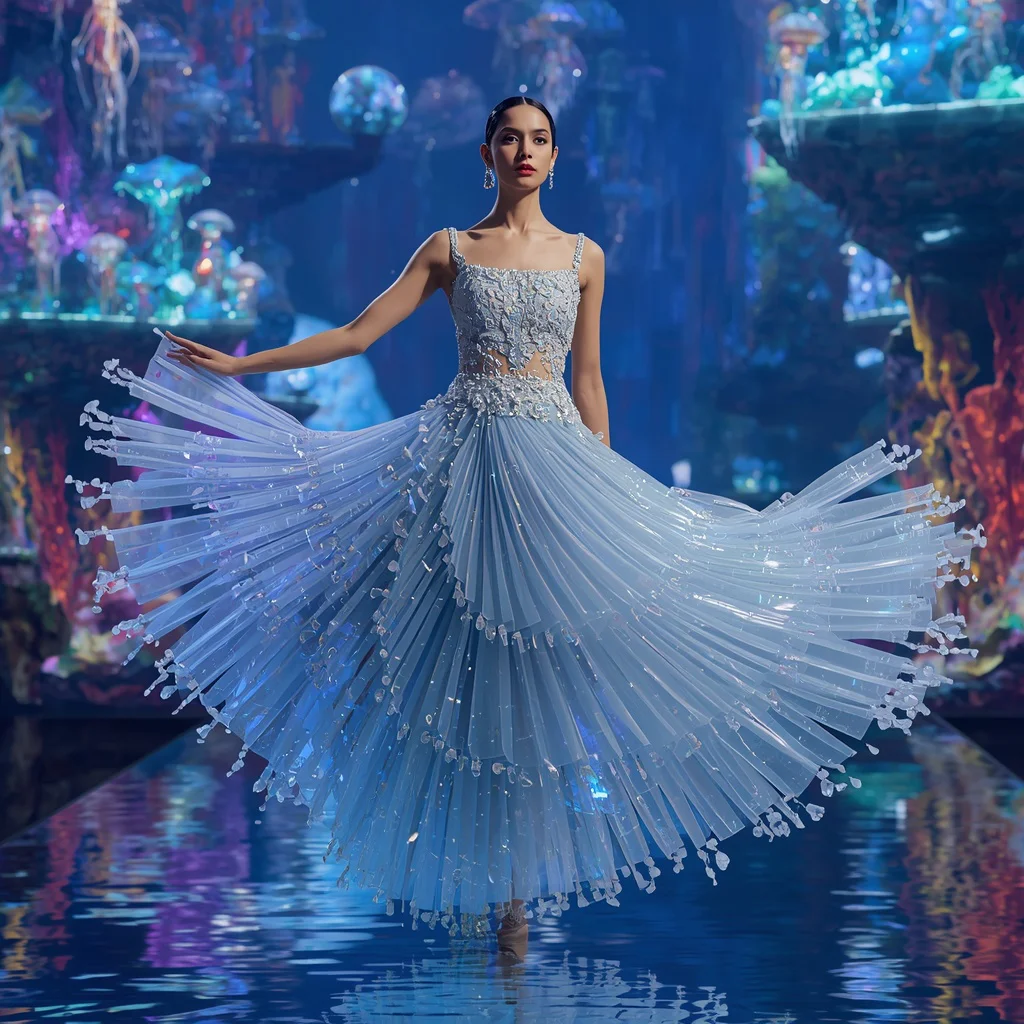 Moonlight Jelly Crystal Saree with Floating Aurora Reef City | Prompt for Gemini AI saree look couple - Best 10 Artistic Child Saree AI Prompts for Cartoon Character Designs AI Prompt