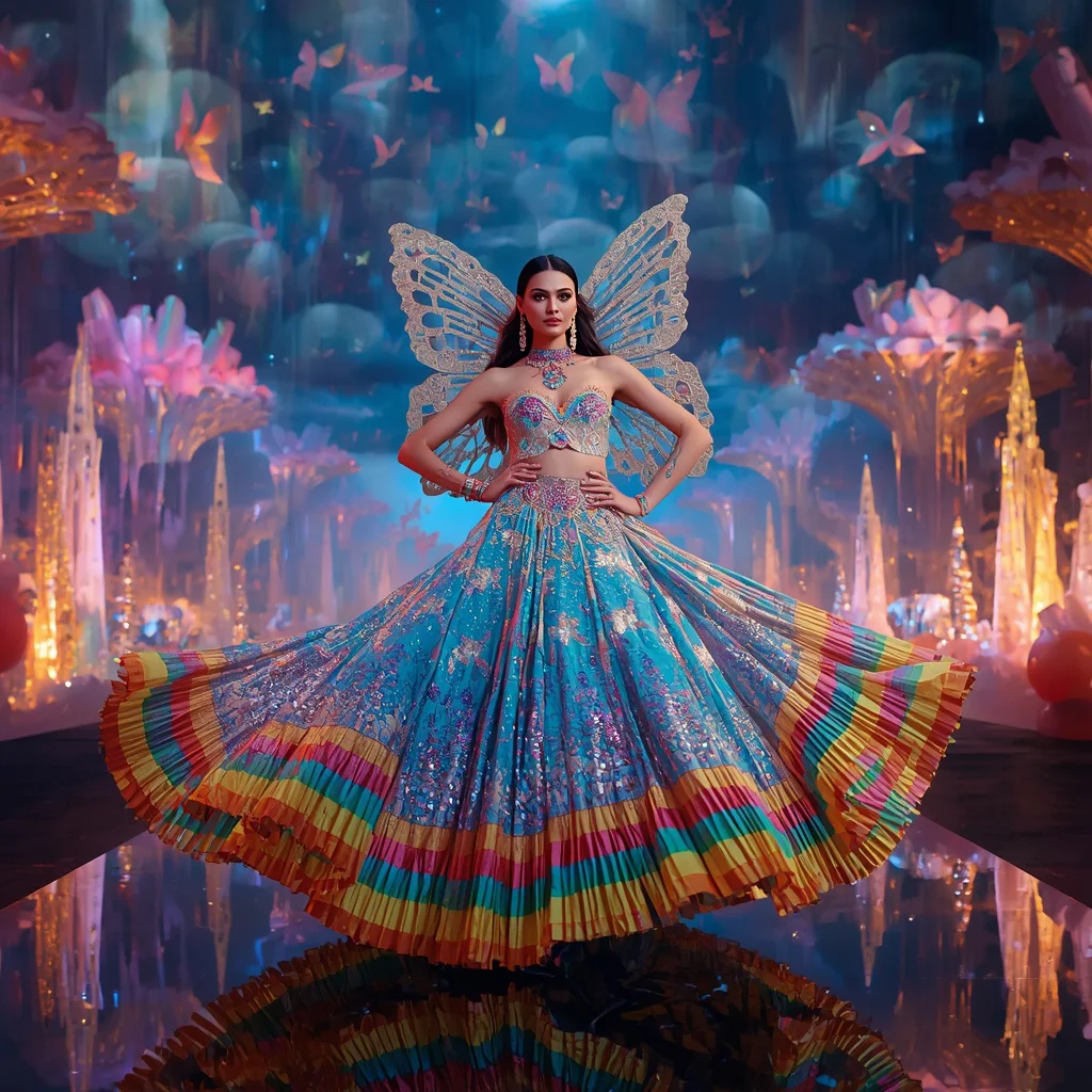 Prism Butterfly Hurricane Saree with Floating Rainbow Storm Kingdom | aesthetic saree ai prompt - Best 10 Artistic Child Saree AI Prompts for Cartoon Character Designs AI Prompt