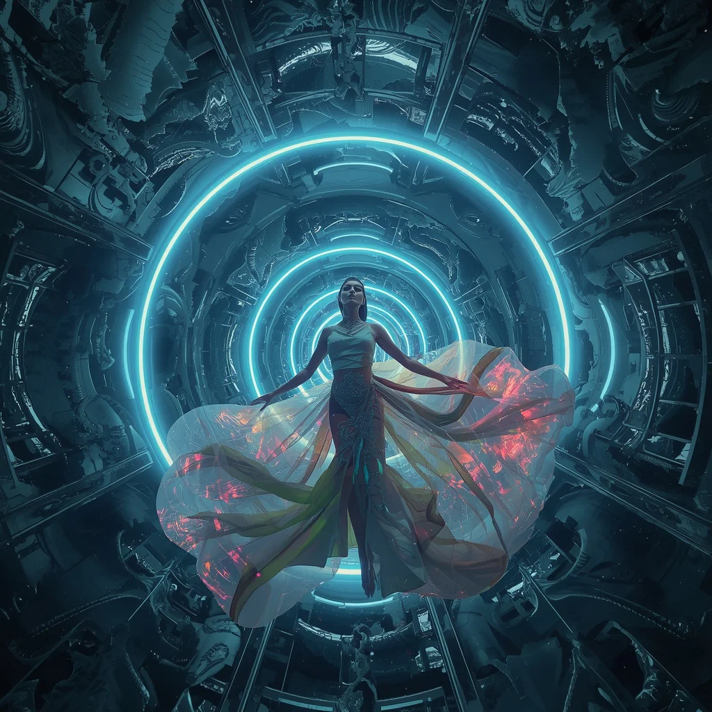 Quantum Aurora Serpent Saree with Fractal Gravity Sky Collapse Nexus Rift Chamber | indian traditional saree prompt for wedding - Classic Pastel Silk Saree AI Image Prompts for Subtle Sophistication AI Prompt