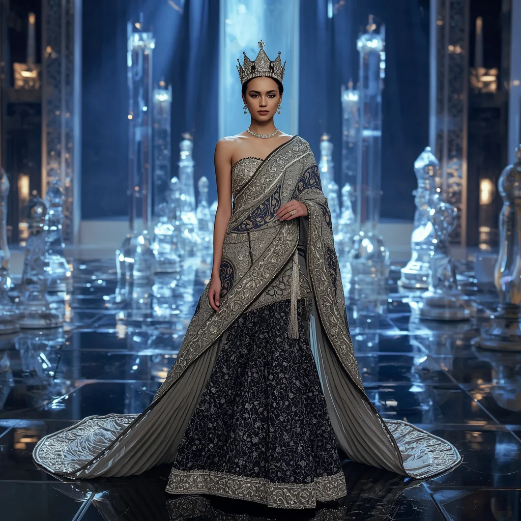 Royal Chess Empress Saree with Infinite Crystal Palace Arena | Traditional saree prompt in english pdf - Best 10 Artistic Child Saree AI Prompts for Cartoon Character Designs AI Prompt