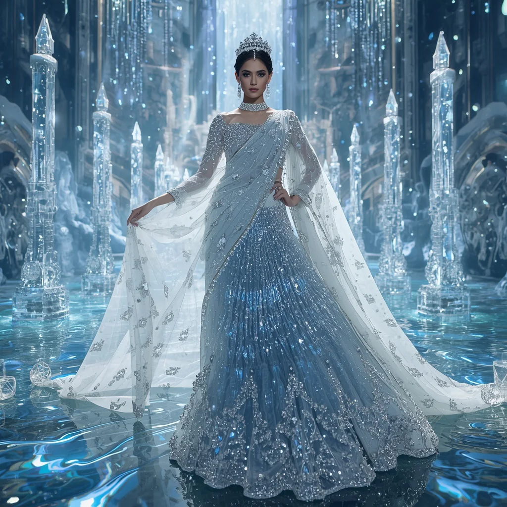 Royal Crystal Lighthouse Saree with Infinite Ocean Beacon Kingdom | prompt for gemini ai girl indian style - Professional Grey Saree AI Image Prompts for Modern Offices AI Prompt