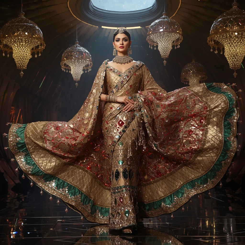 Royal Noor Mahal Crystal Dome Saree with Floating Celestial Palace Architecture | prompt for gemini ai girl in kurti - Classic Khadi Saree AI Image Prompts for Authentic Simplicity AI Prompt