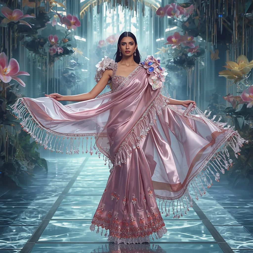 Ultra Luxury Quantum Crystal Orchid Empire Saree | gemini prompt trending - Classic Pastel Silk Saree AI Image Prompts for Subtle Sophistication AI Prompt